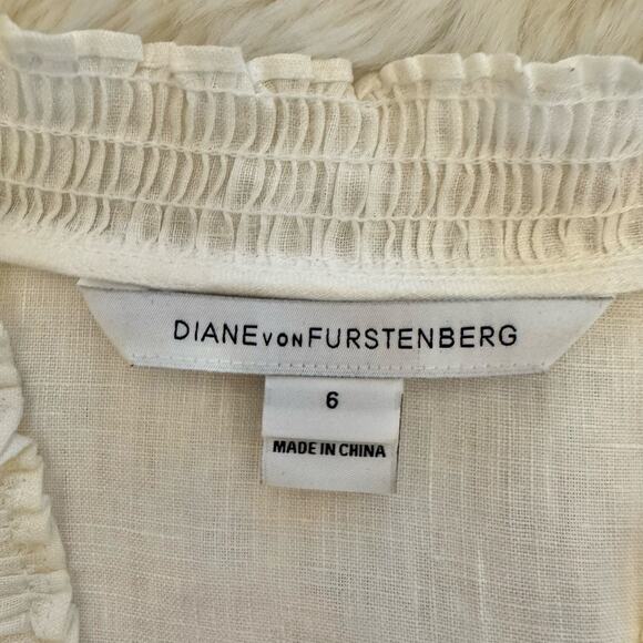 Diane Von Furstenberg Layla Button Up Linen Ruffle-Trim Top 6 - Picture 6 of 15